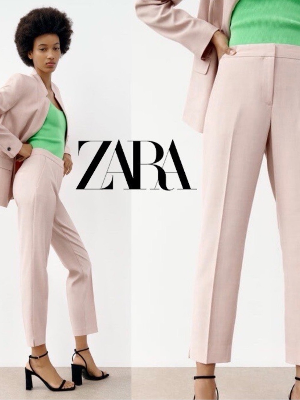 ZARA Light Pink Cropped Tailored Trousers